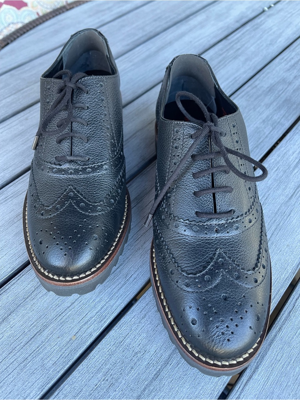 Women’s Black Wingtip Brogue Lace-Up Shoes. Never worn.
